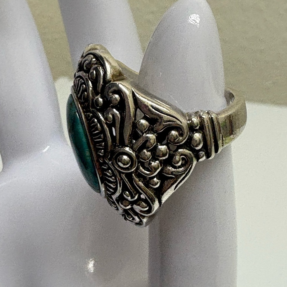 Very Large Turquoise Silver Statement Ring - image 3